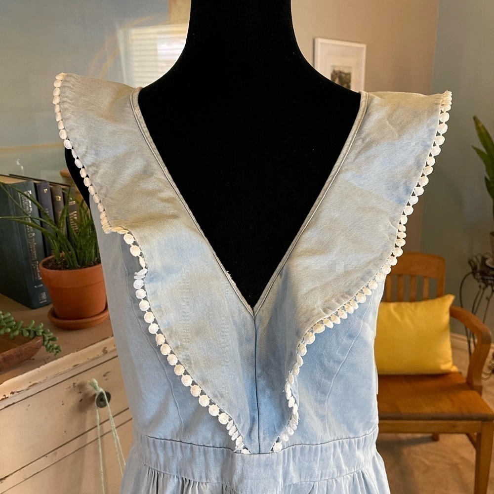 Molly Bracken Maxi Dress Light Denim Coquette Country Western Ruffle Boho Sz XL - Picture 6 of 16
